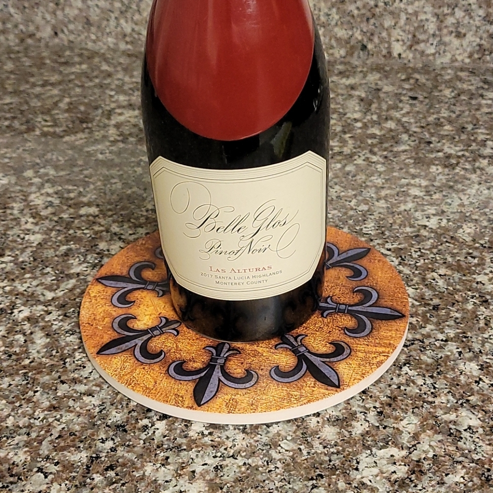 Wine Bottle Coaster, Fleur de Lis Graphic - Picture 2 of 3